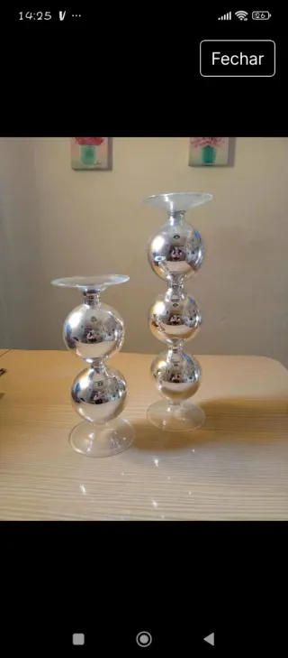 Conjunto Castiçais Vidro Prata