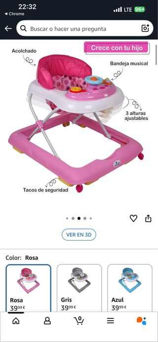 Andador bebé rosa con centro de actividades