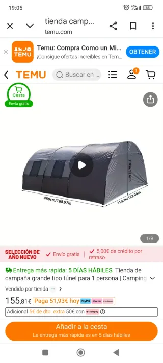 Tienda de campaña túnel grande