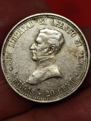 Moneda Plata Artigas 20 Centavos Uruguay
