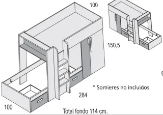Cama tren Conforama + 2 colchones