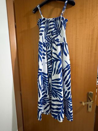 Prendisole fantasia foglie blu e bianco