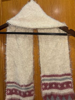 Bufanda de punto beige y rosa