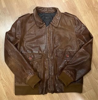 Cazadora Zara Piel Aviador Marrón