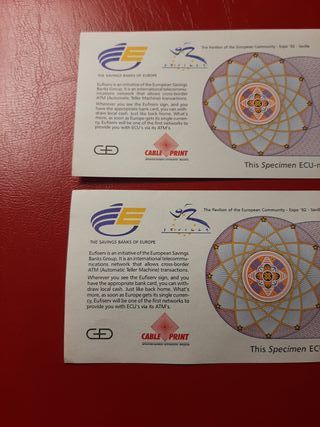 2 Billetes 10 ECU Zona Euro