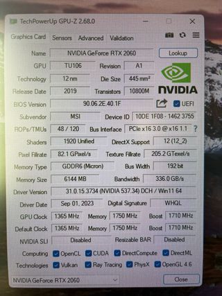 Tarjeta Gráfica MSI RTX 2060