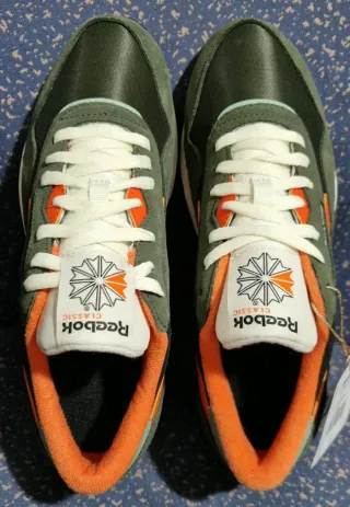 Zapatilla Reebok Classic Nylon/Piel Verde Naranja.