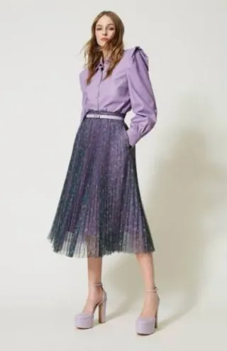Falda y Camisa Twinset Morado/Plateado