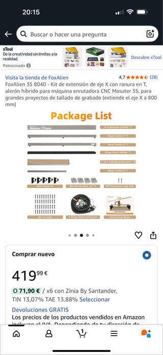 FoxAlien 3S 8040 Kit Extensión Eje X Nuevo