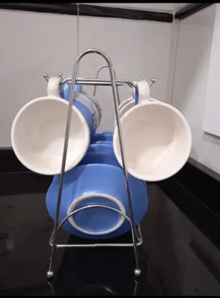 Juego Tazas Café Azul y Blanco