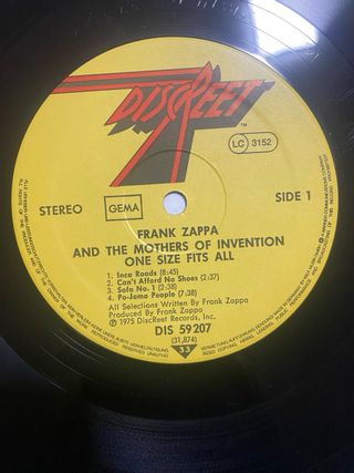 Frank Zappa One Size Fits All LP