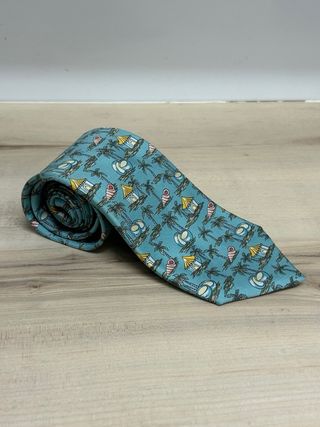 Corbata Hermès Seda Estampada Tropical