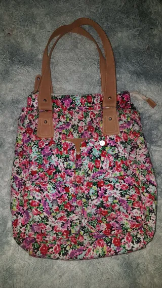 Bolso floral de hombro con asas de cuero