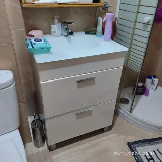 Mueble de baño 2 cajones blanco y plata