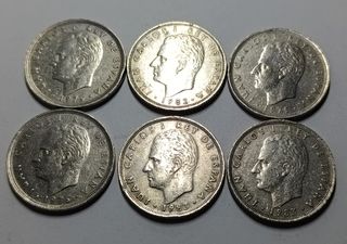 Lote 6 monedas 25 ptas.Rey J.Carlos I varias fecha