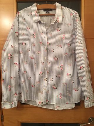 Camisa Primark Rayas Flores Azul Blanco