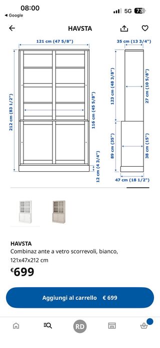 Vetrina in legno e vetro grigio
