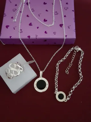 Conjunto Plata Baño: Collar, Pulsera y Anillo