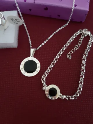 Conjunto Plata Baño: Collar, Pulsera y Anillo