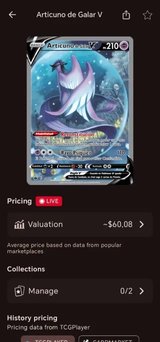 Carta Pokémon Articuno de Galar V