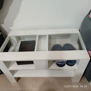 Banco zapatero blanco con cristal