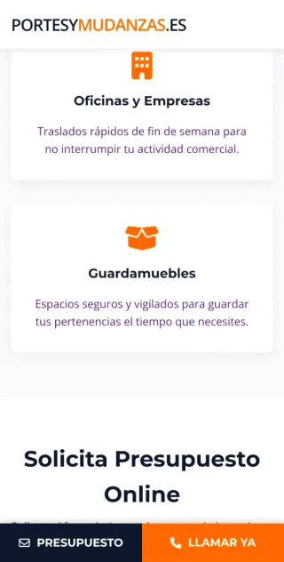 Vendo página web portes y mudanzas