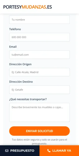 Vendo página web portes y mudanzas