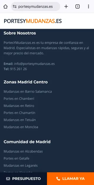 Vendo página web portes y mudanzas