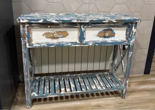 Aparador rústico madera azul y blanco