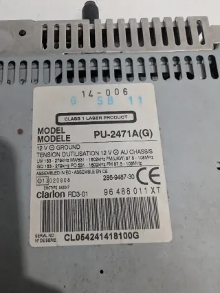 Radio Clarion PU-2471A(U) Peugeot 206