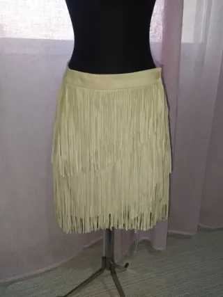 Falda Zara Flecos Ante Beige Talla M