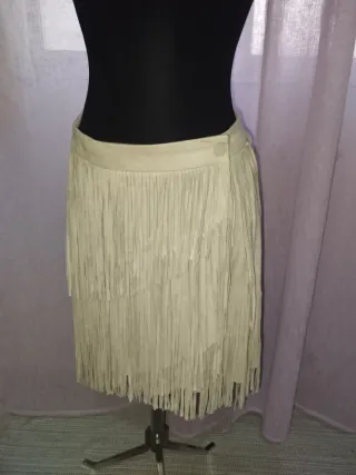 Falda Zara Flecos Ante Beige Talla M