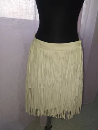 Falda Zara Flecos Ante Beige Talla M