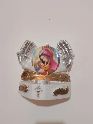 Portacandele in gesso con immagine Sacra Famiglia