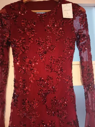 Espectacular vestido de fiesta lentejuelas granate