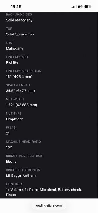 Guitarra Godin Metropolis Ltd Electroacústica