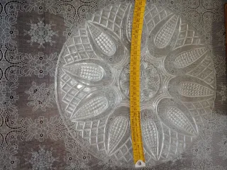 Vassoio tondo in vetro lavorato, vassoio cristallo