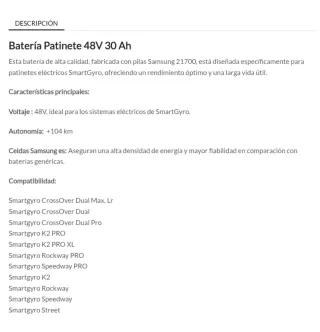 Batería Smartgyro 48V 30AH