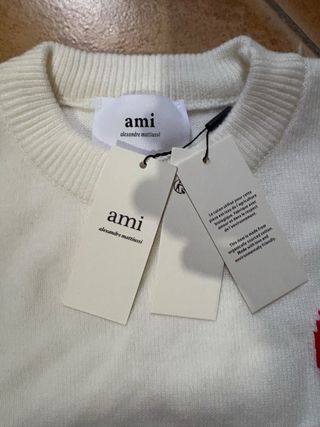 Maglione Ami Paris Bianco con Cuore Rosso