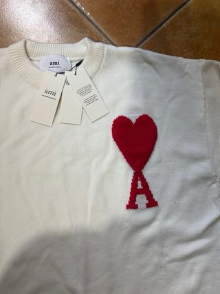 Maglione Ami Paris Bianco con Cuore Rosso