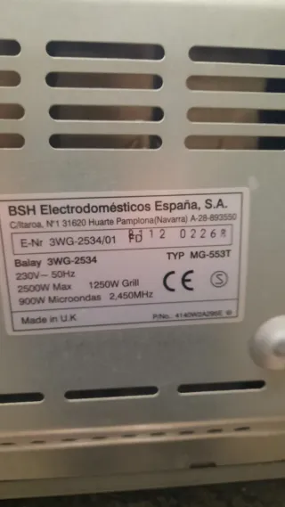 URGE VENDERMicroondas Balay Grill Blanco