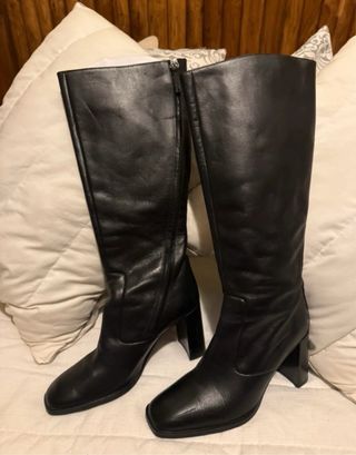 Botas Piel Altas Tacón Negro