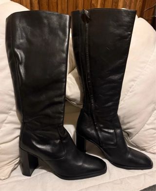 Botas Piel Altas Tacón Negro