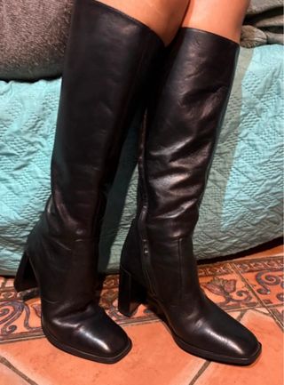 Botas Piel Altas Tacón Negro