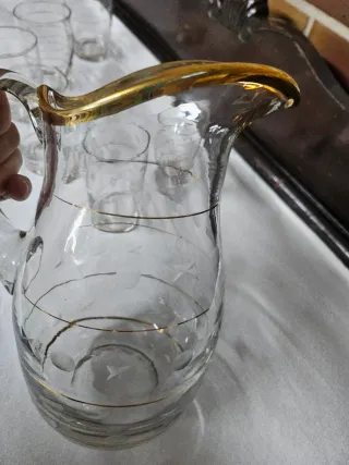 Juego Jarra y Vasos Cristal Fino Años 50-60 Dorado