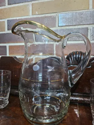 Juego Jarra y Vasos Cristal Fino Años 50-60 Dorado