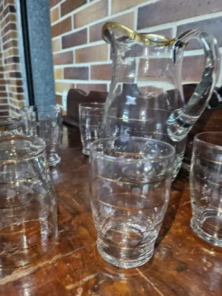 Juego Jarra y Vasos Cristal Fino Años 50-60 Dorado