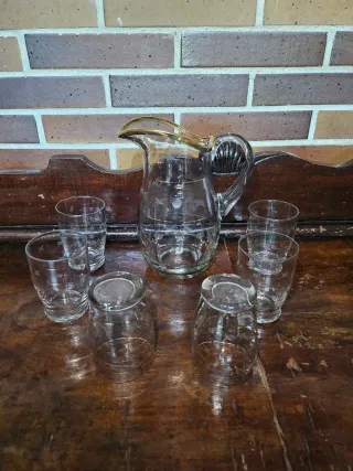 Juego Jarra y Vasos Cristal Fino Años 50-60 Dorado