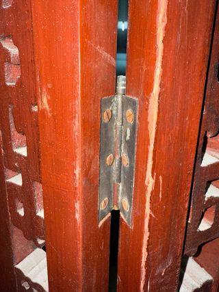 Biombo Chino Madera Tallada Rojo y Dorado