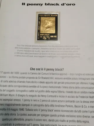 Fac Simile Penny Black D'oro Bhutan Oro